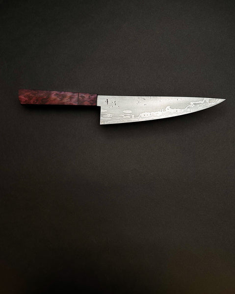 Wrought Iron Clad over High-Carbon Chef w/Redwood Burl