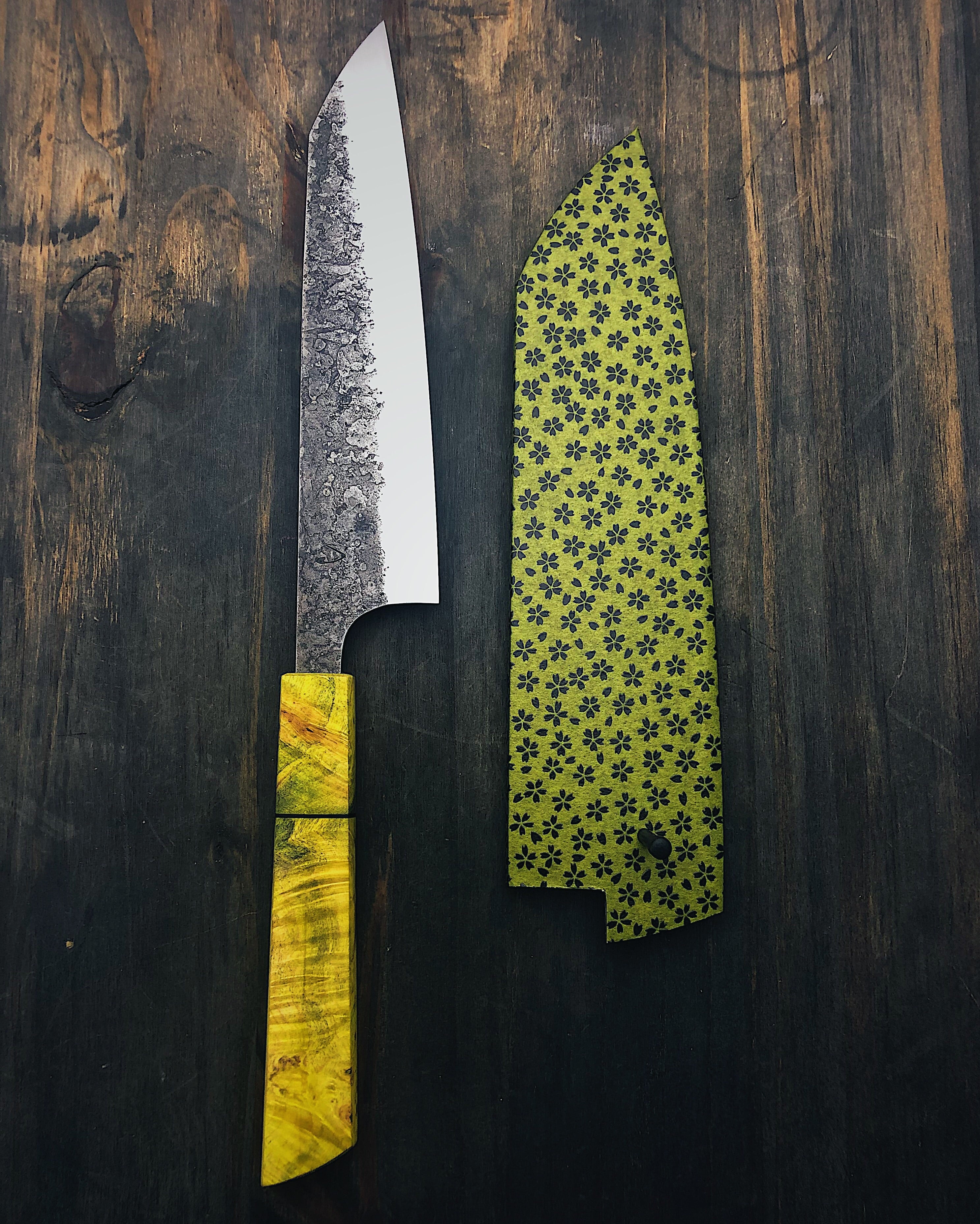 Handmade Chefs Knife with  Maple Burl Handle